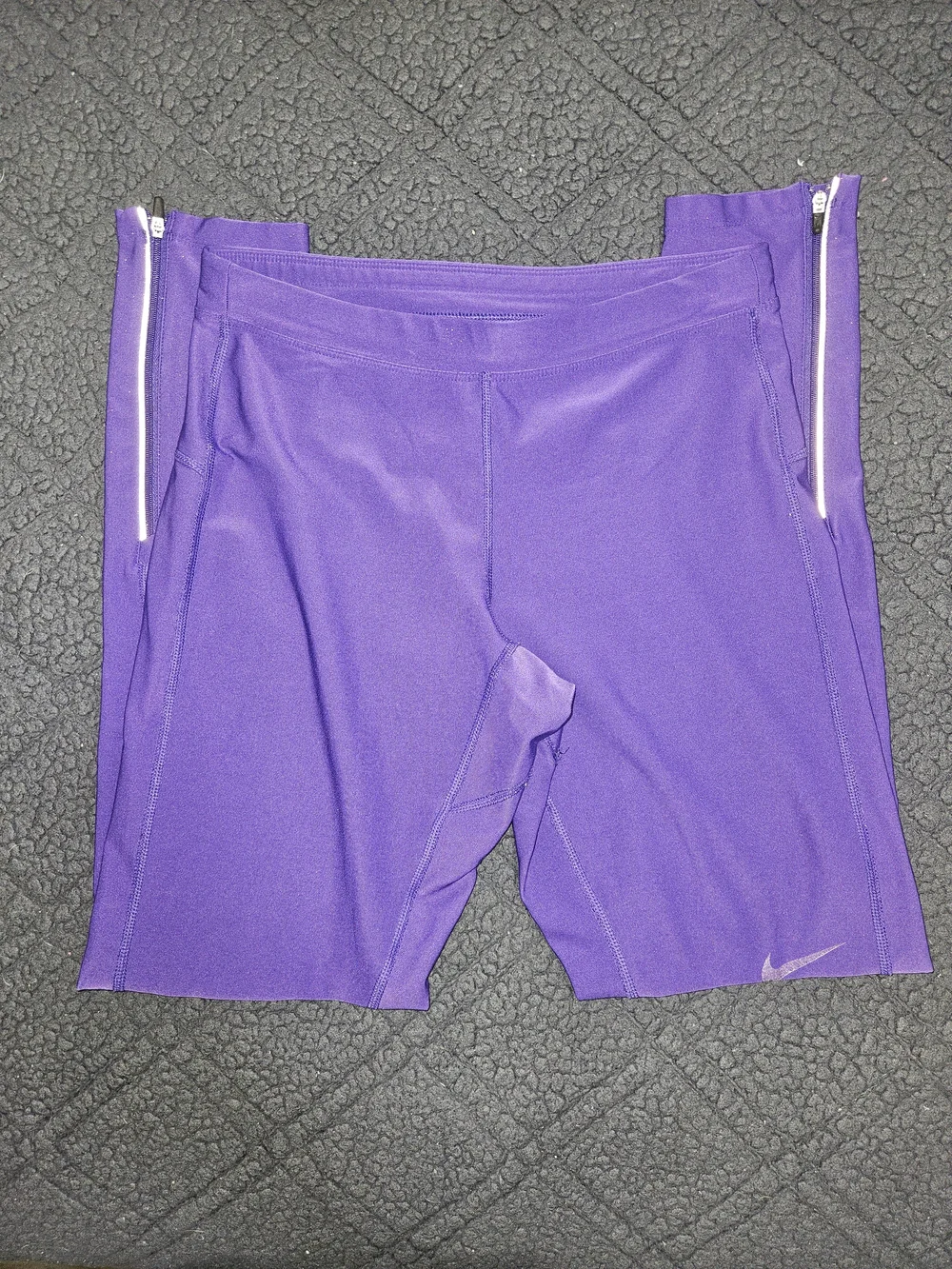 Nike Dri-FIT Purple Running Leggings Ankle Zippers Reflective Size L